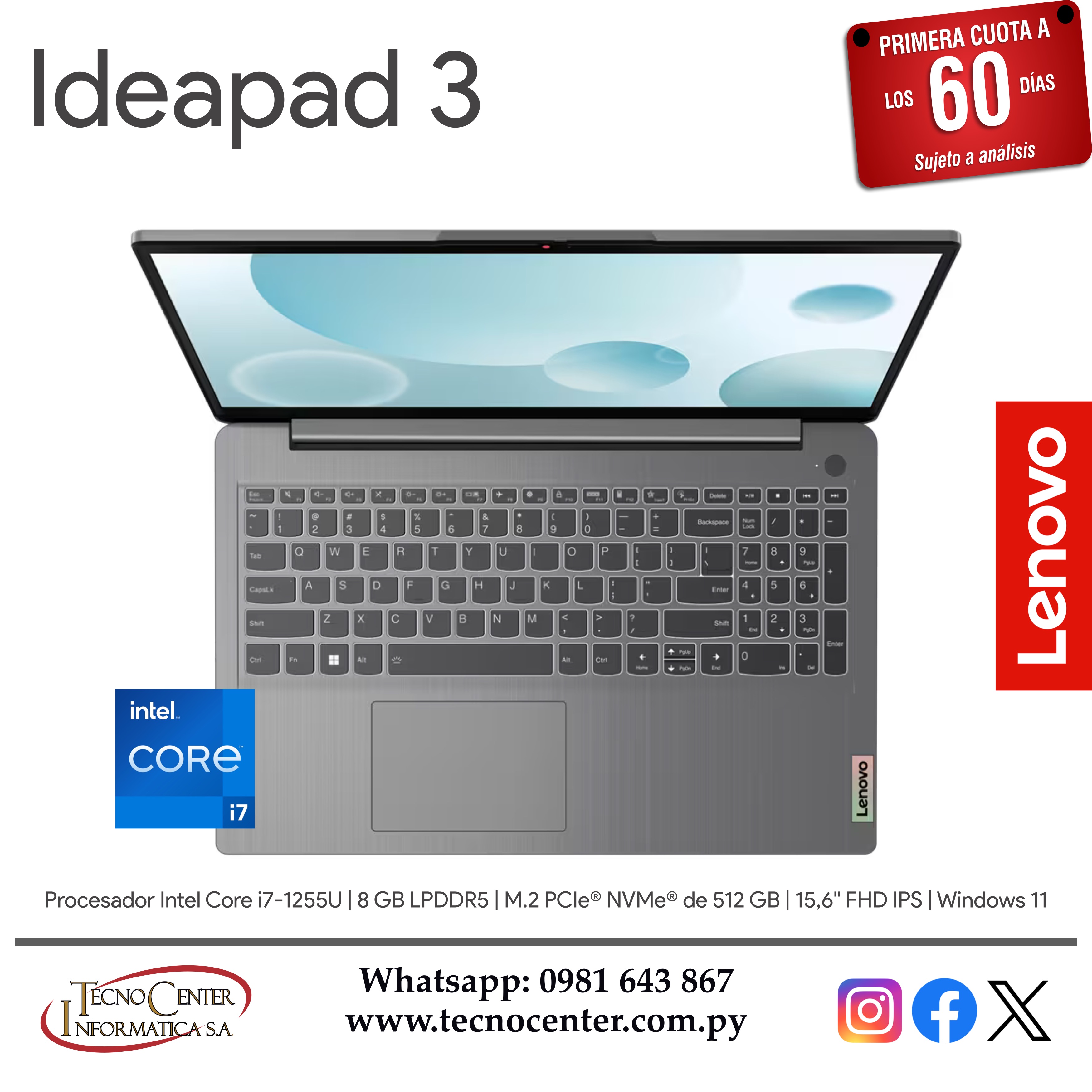 Notebook Lenovo Ideapad 3 Intel Core i7